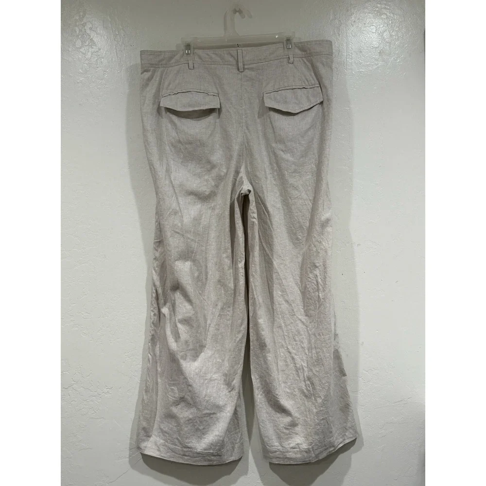 Banana Republic Linen Blend Wide Leg Pleated Pants Beige Oatmeal Mens Size 20
